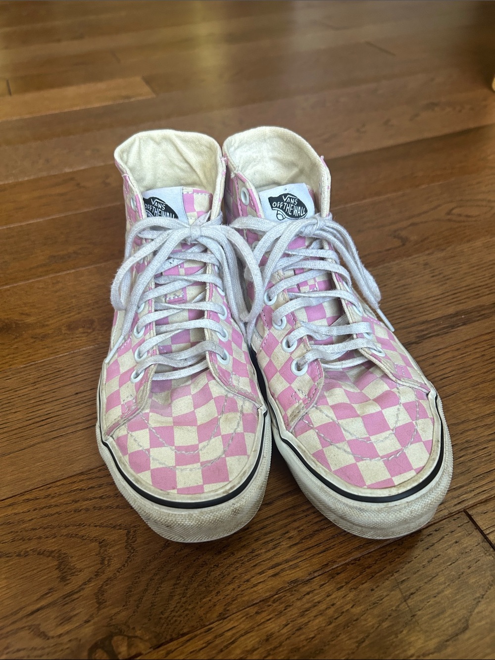Vans Pink & White Checkerboard High-Top Sneakers
